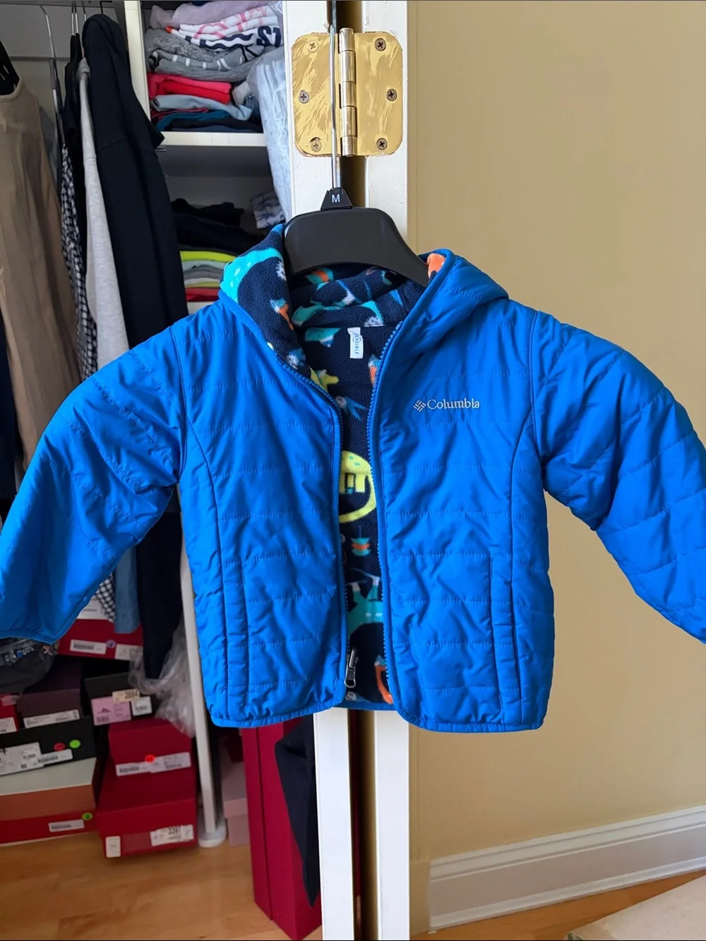 Columbia Bright Blue Kids Hooded Puffer with Printed Lining REVERSIBLE SIZE 3